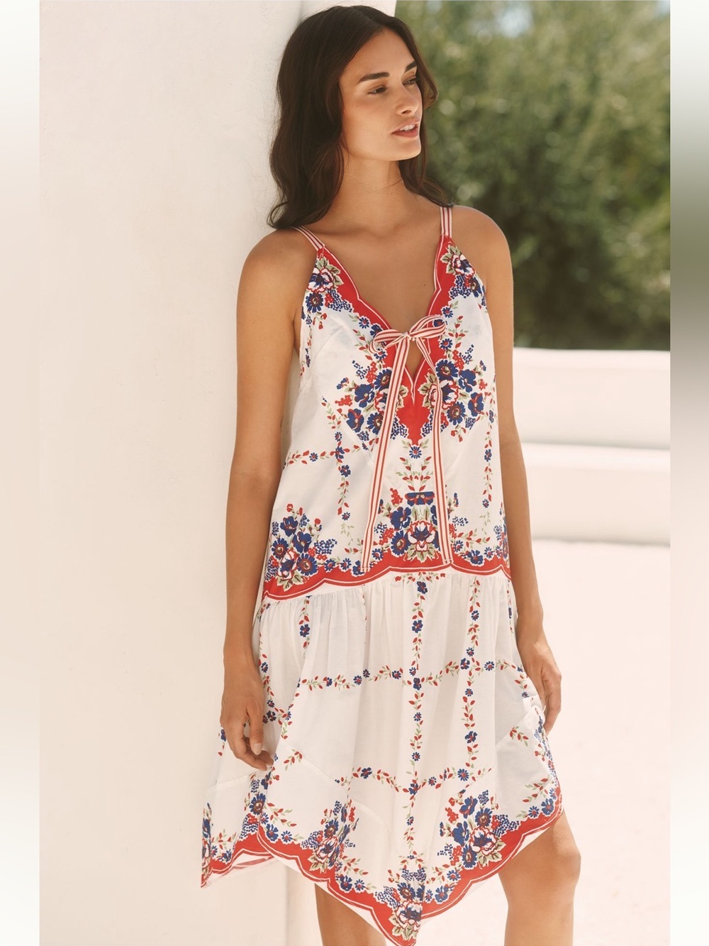 Celandine Plunge-Neck Drop-Waist Cotton Midi Dress Size XL